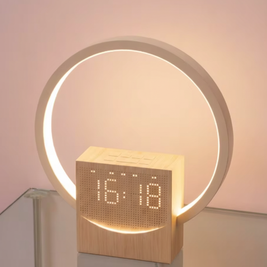 Lampe LED anneau bois HD